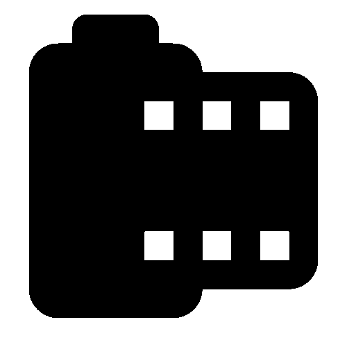 Simplified minimal icon showing a 35mm film canister with the film lead pulled out.